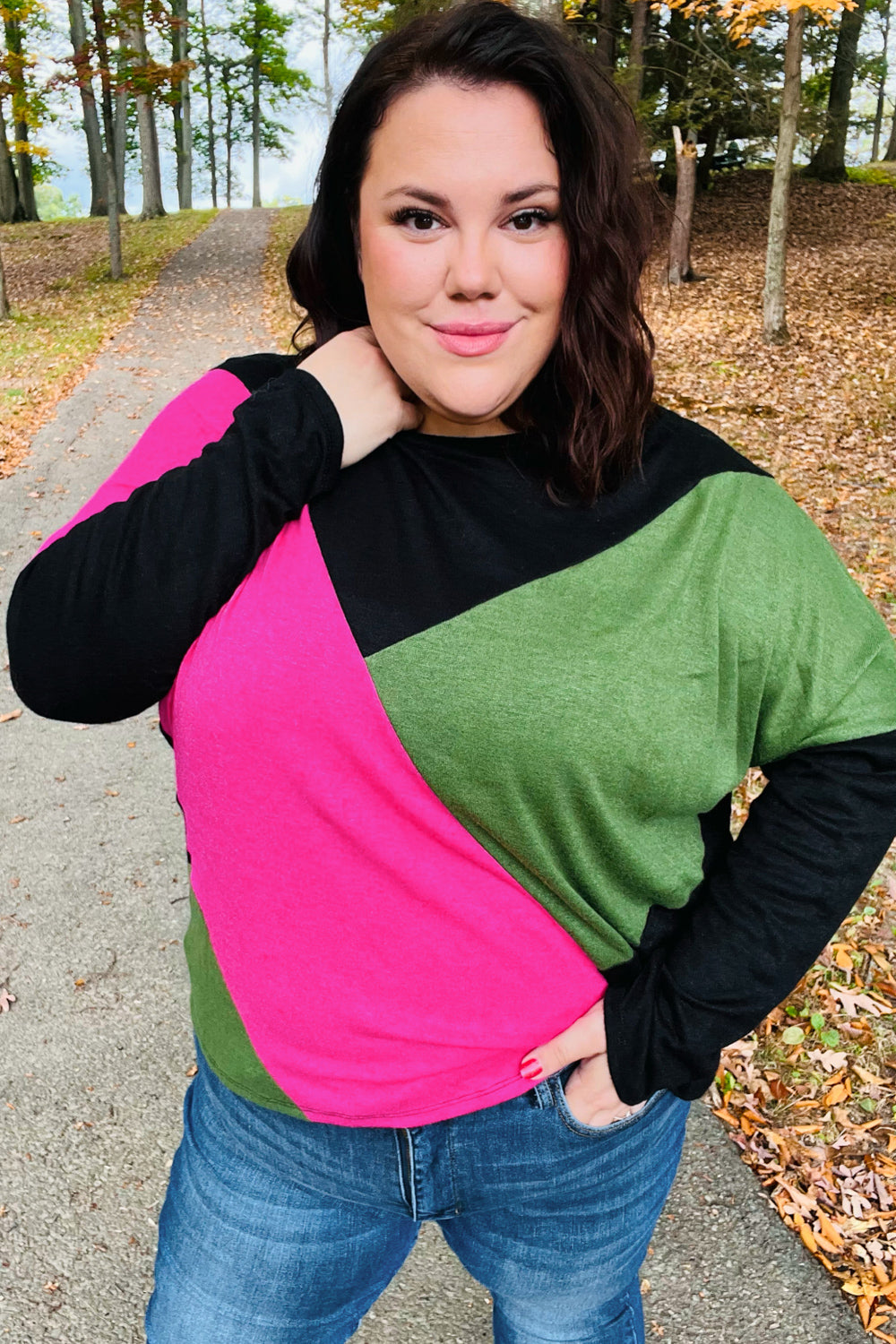 Based On Love Black & Pink Dolman Colorblock Top