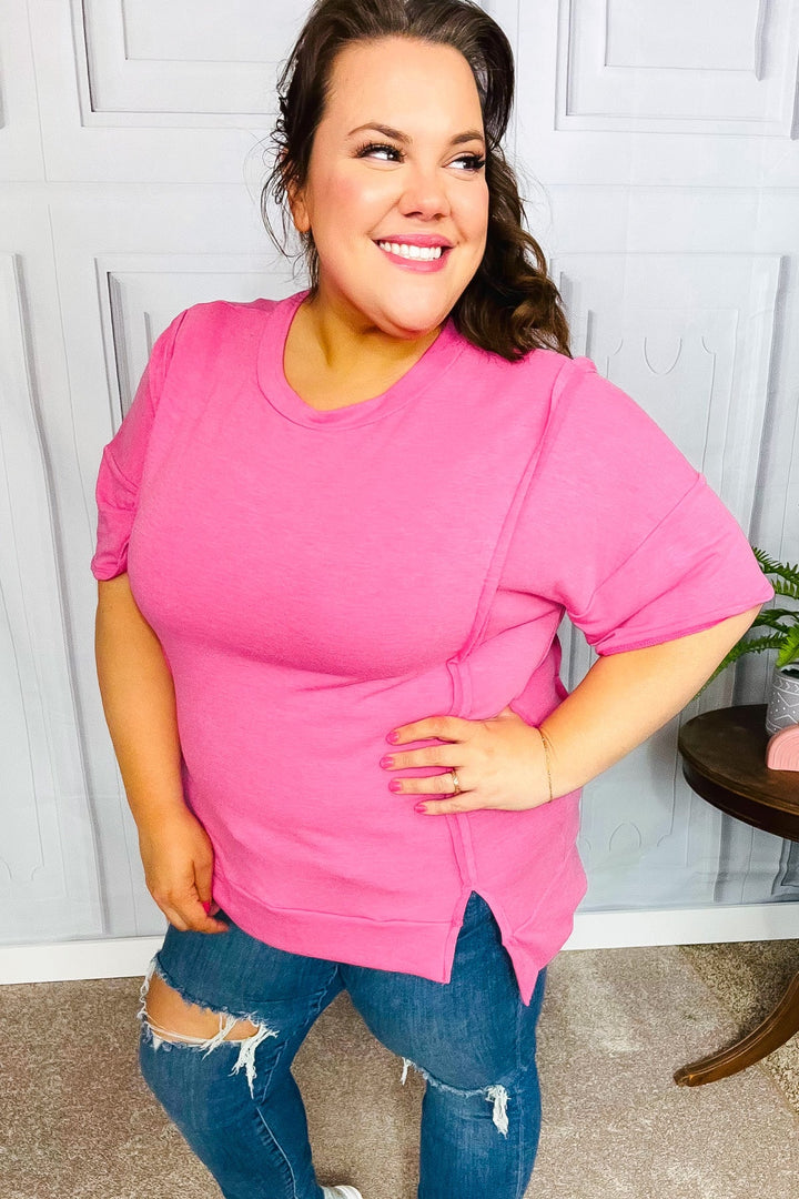 Perfectly Poised Hot Pink Cut Edge French Terry Top