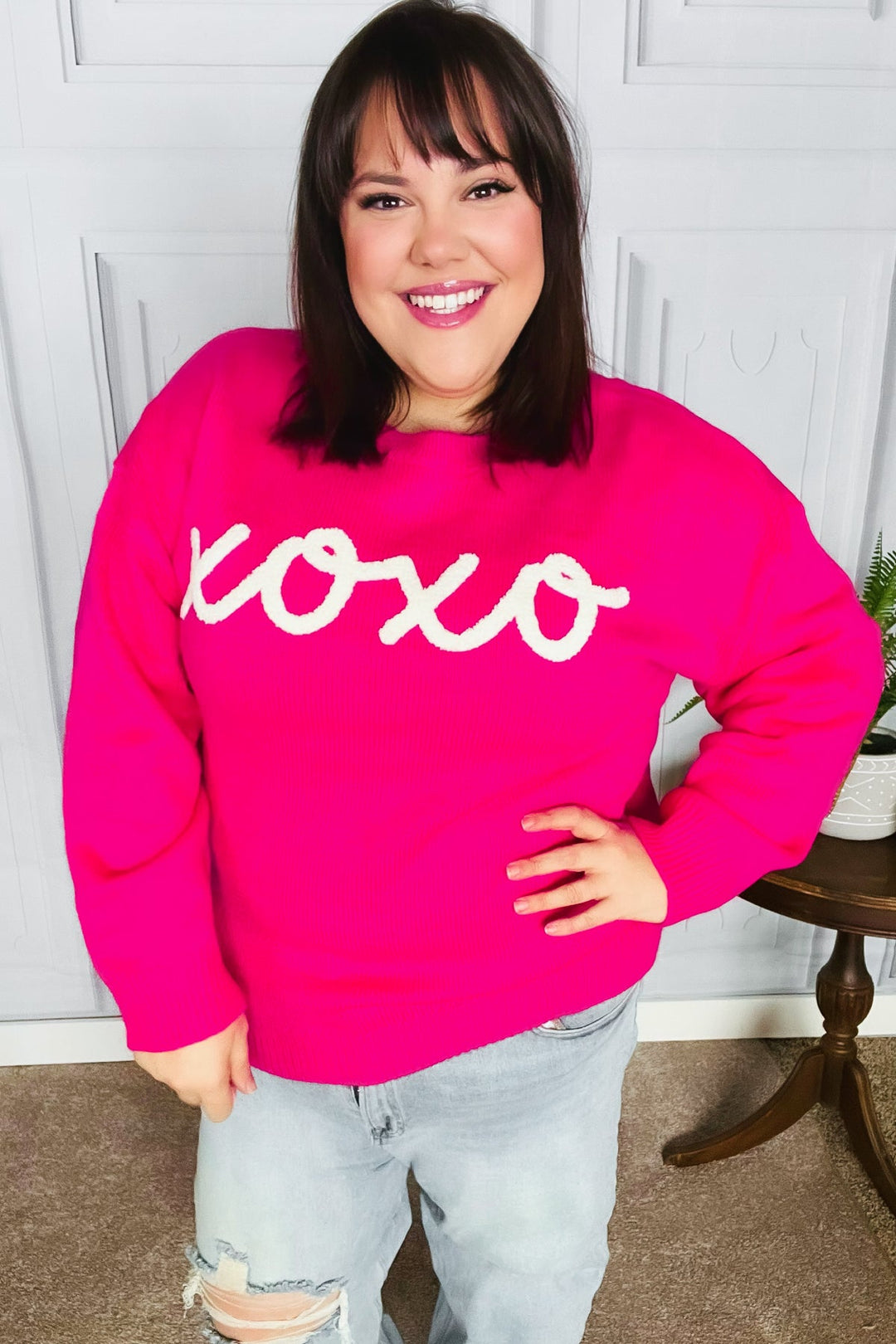 Love In the Air Fuchsia "Xoxo" Embroidered Sweater