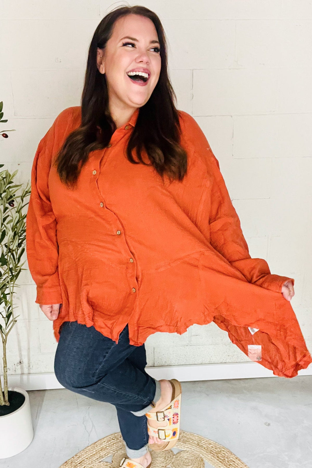 Everyday Rust Button Down Sharkbite Cotton Tunic Top