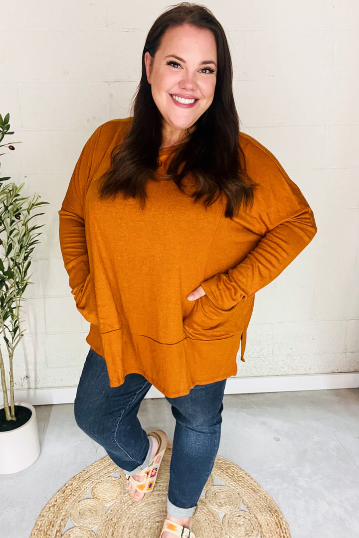 Rust Hacci Dolman Pocketed Sweater Top