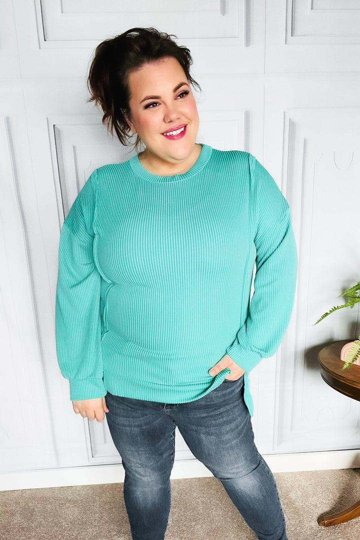 Live For Today Mint Mineral Washed Rib Pullover