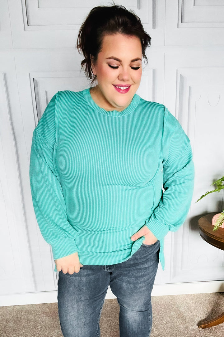 Live For Today Mint Mineral Washed Rib Pullover