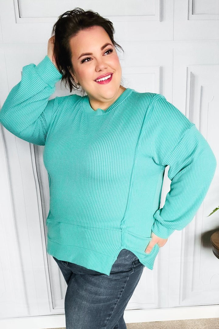 Live For Today Mint Mineral Washed Rib Pullover