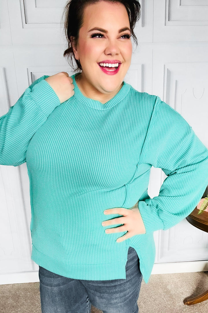 Live For Today Mint Mineral Washed Rib Pullover