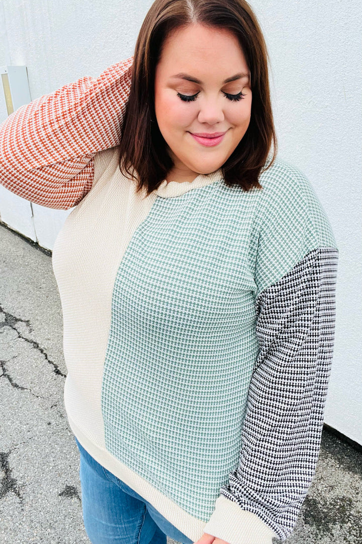 Feeling Casual Rust & Olive Two-Tone Knit Color Block Top