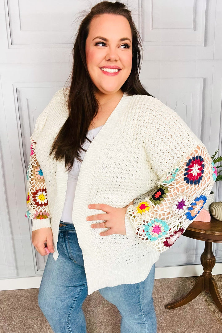 Easy Living Multicolor Hand Crochet Floral Loose Knit Cardigan