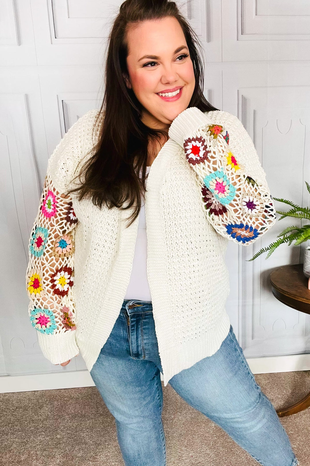 Easy Living Multicolor Hand Crochet Floral Loose Knit Cardigan