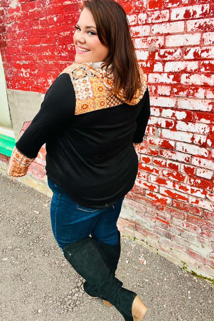 Cozy Up Black & Rust Paisley Print Hacci Knit Hoodie