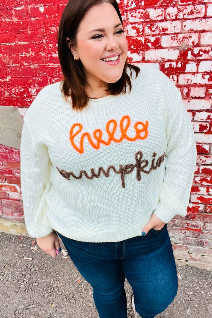 Spotlight Lurex Embroidered Neon "Hello Pumpkin" Chunky Sweater