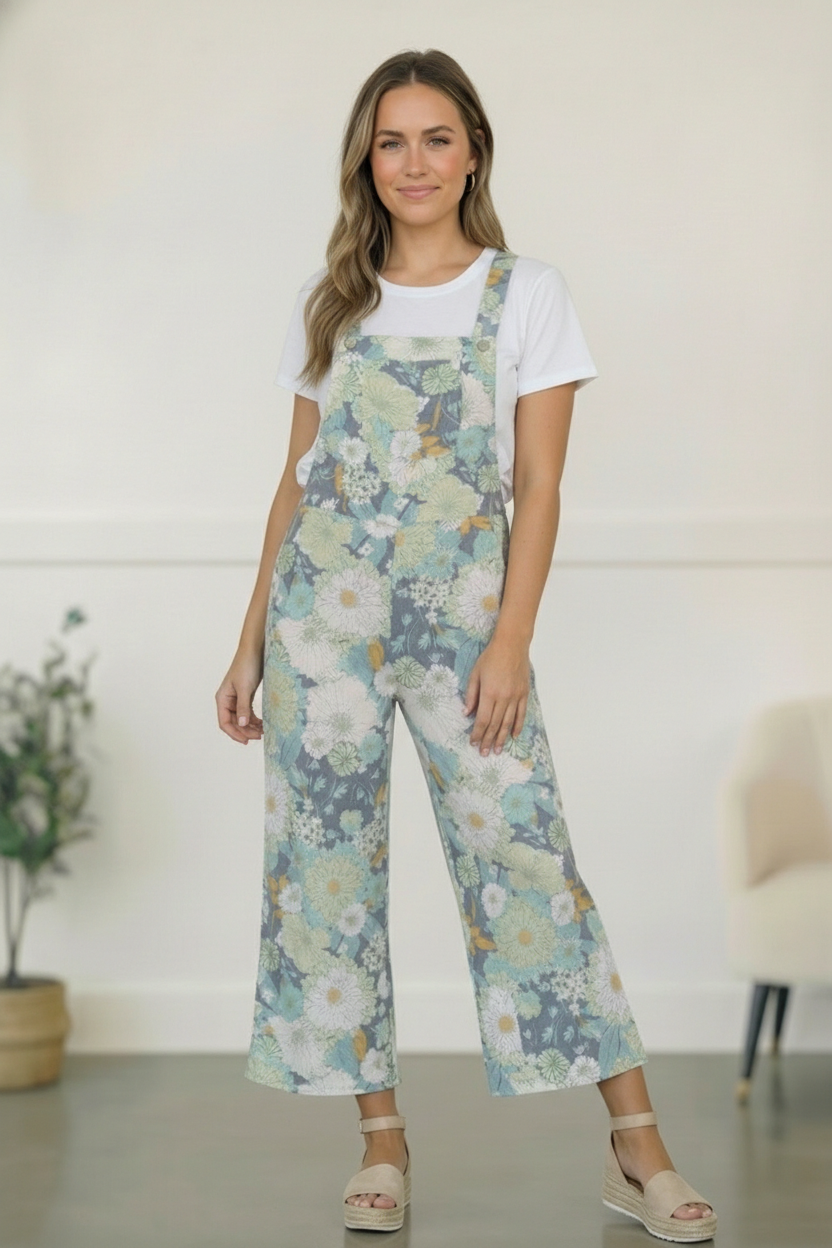 Groovy Garden Sage Floral Overalls