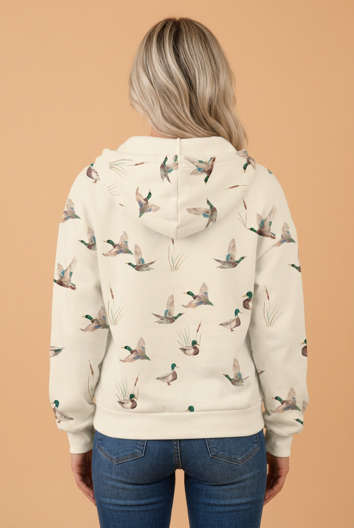 Mallard Drop Shoulder Zip-Up Drawstring Hoodie