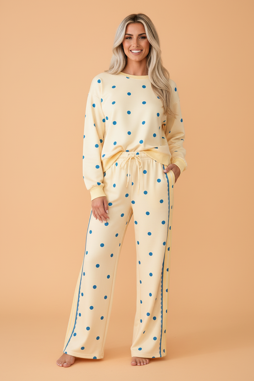 Polka Dot Patchwork Side Stripe Top & Pants Set