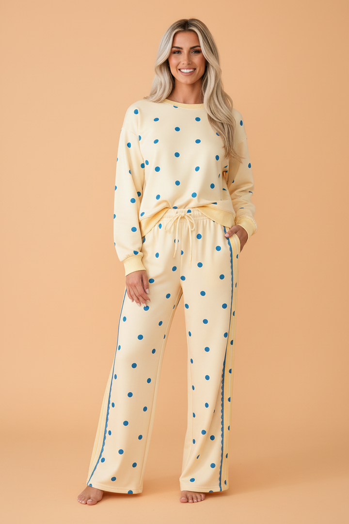 Polka Dot Patchwork Side Stripe Top & Pants Set
