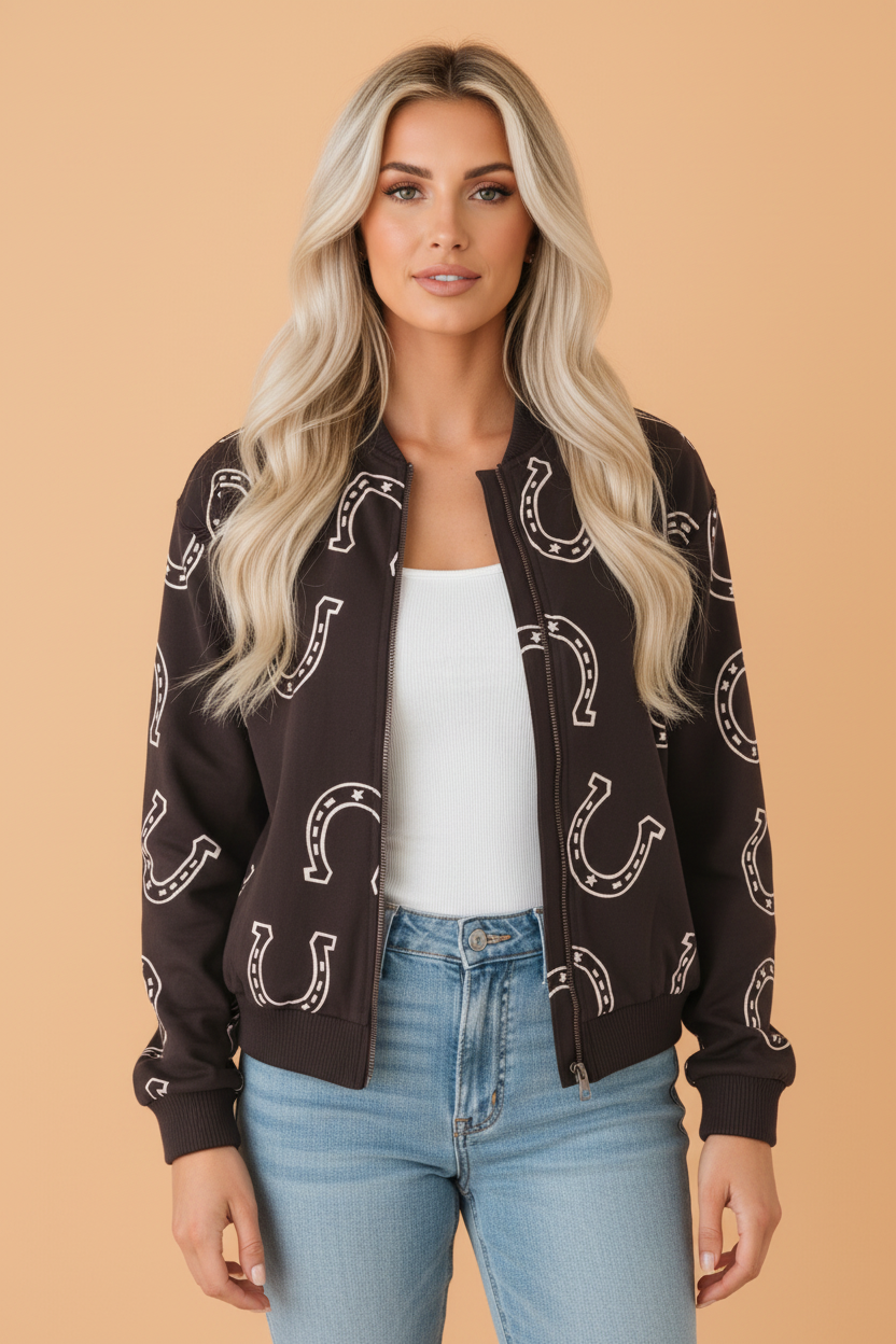 Western Horseshoe Zip-Up Jacket w/ Pockets