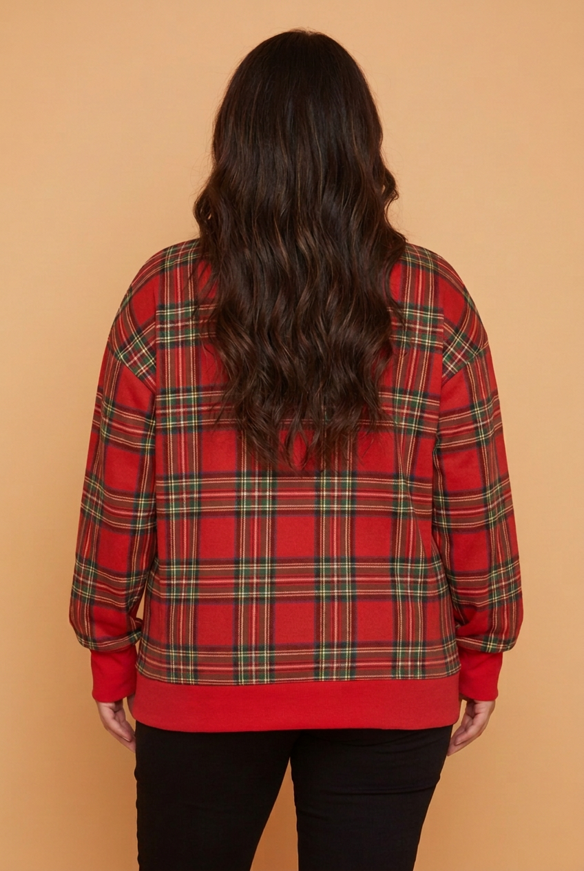 Plus Size Plaid Contrast Trim Split Hem Sweatshirt