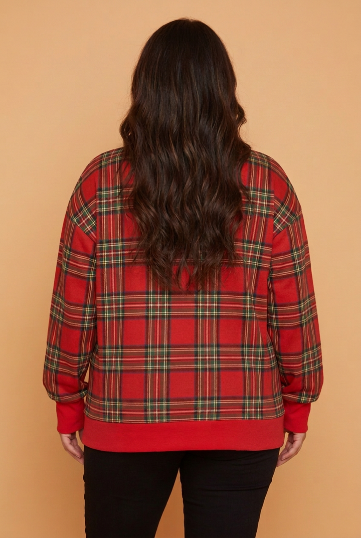Plus Size Plaid Contrast Trim Split Hem Sweatshirt