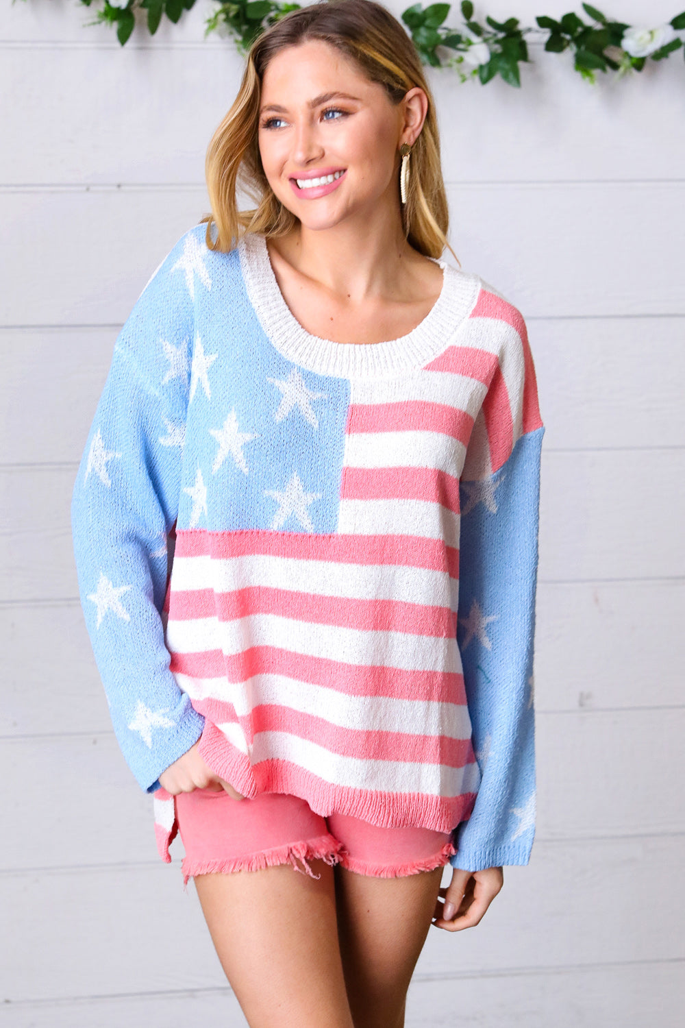 Stars & Stripes Patriotic Hi Lo Oversized Sweater