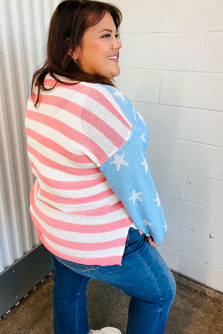 Stars & Stripes Patriotic Hi Lo Oversized Sweater