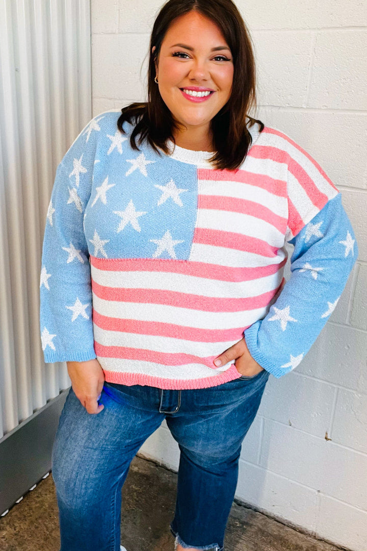 Stars & Stripes Patriotic Hi Lo Oversized Sweater