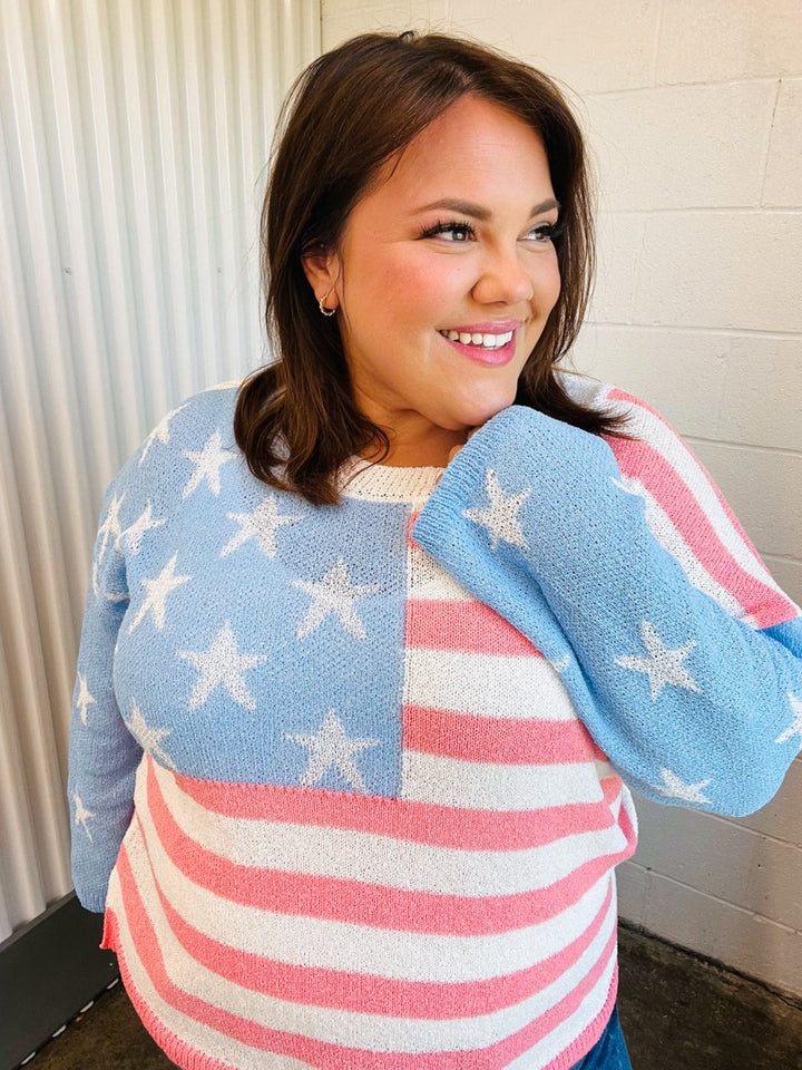 Stars & Stripes Patriotic Hi Lo Oversized Sweater