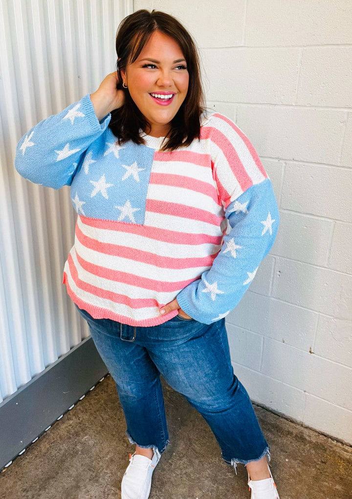 Stars & Stripes Patriotic Hi Lo Oversized Sweater