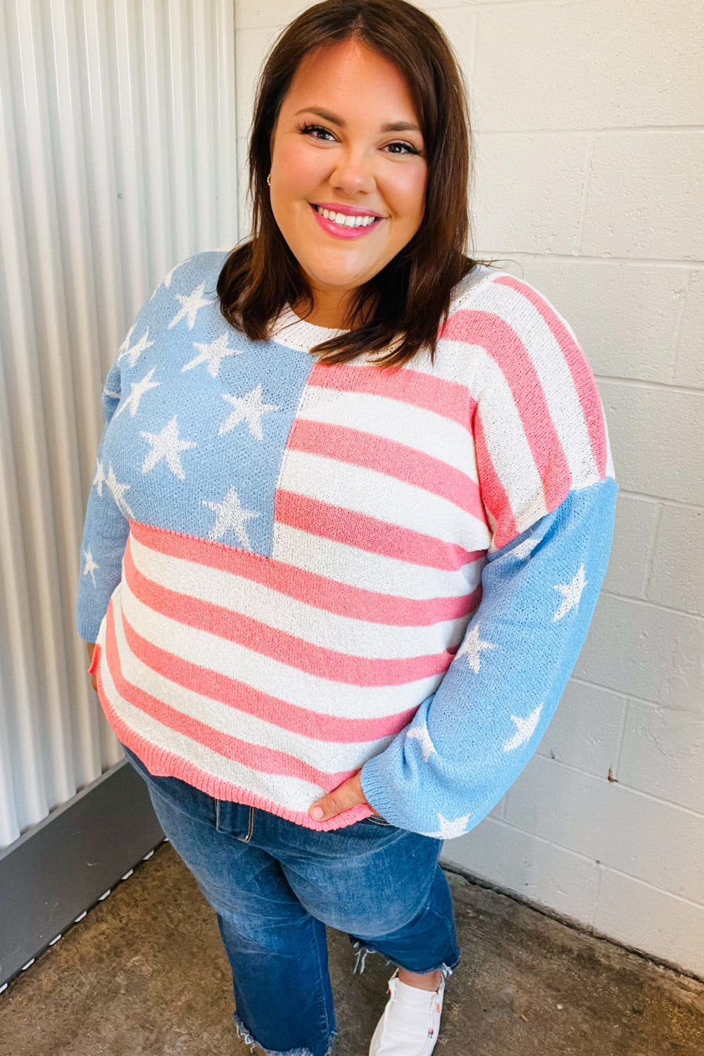 Stars & Stripes Patriotic Hi Lo Oversized Sweater