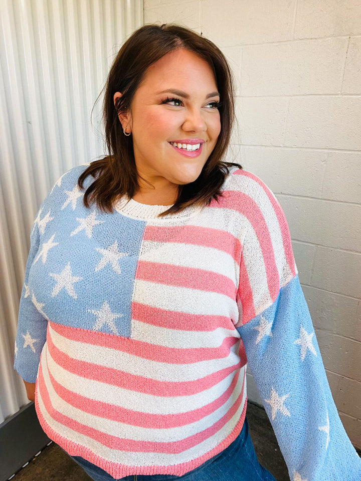 Stars & Stripes Patriotic Hi Lo Oversized Sweater