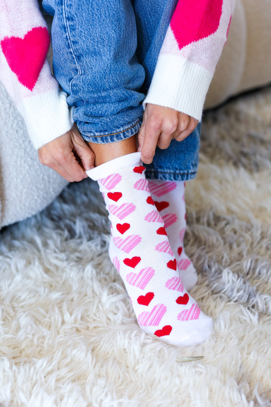 Pink & Red Hearts Crew Socks