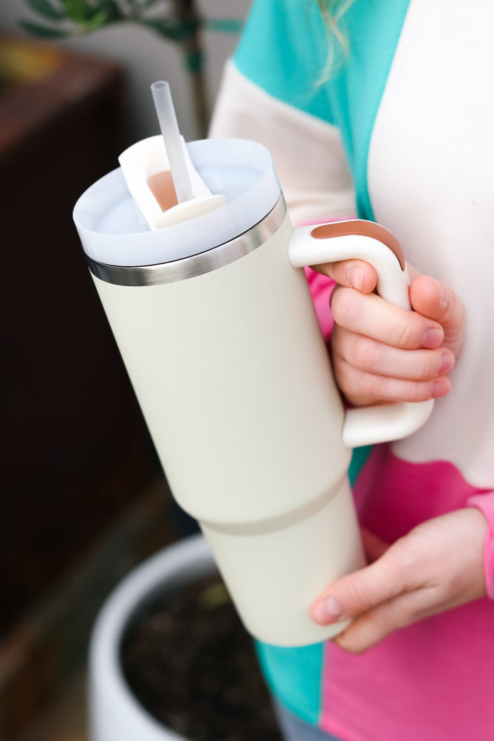 Cream Insulated 38oz. Tumbler with Straw