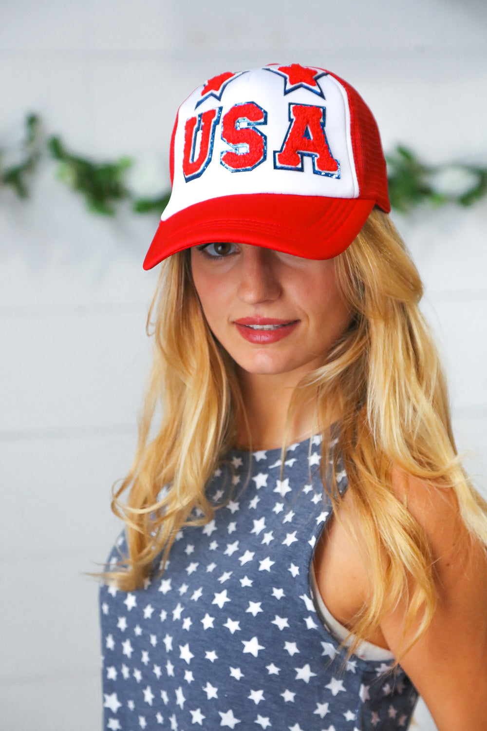 USA Glitter Star USA Snap Back Mesh Trucker Cap