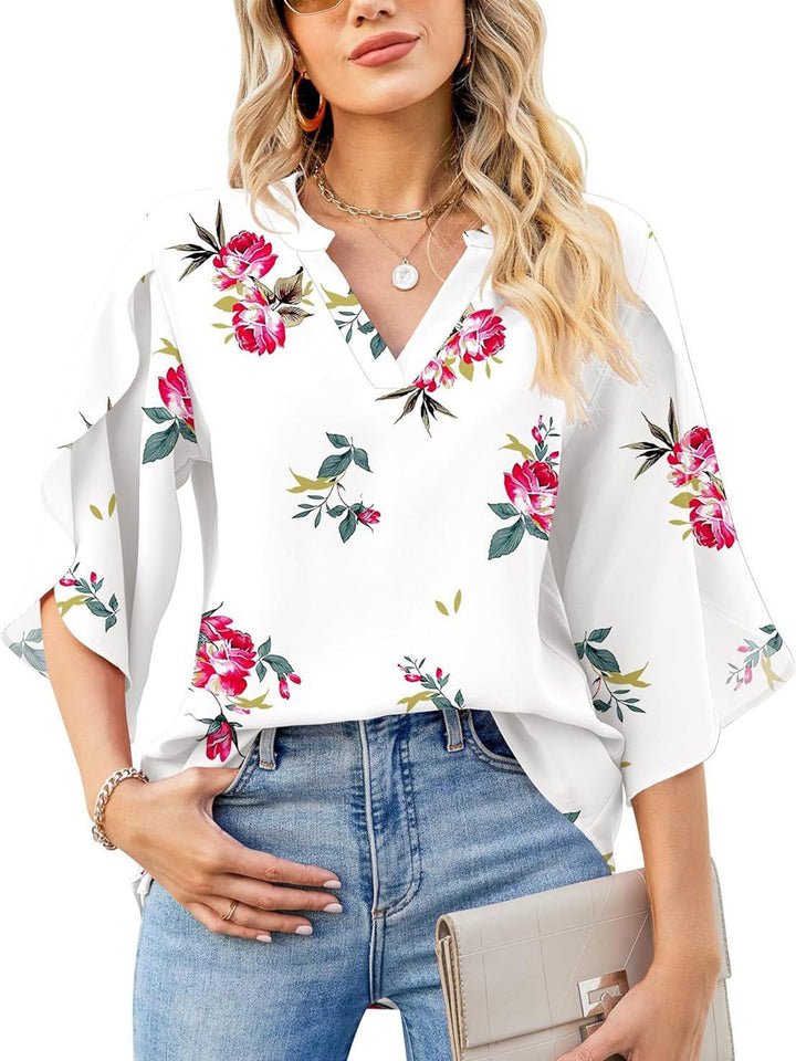 Printed Notched Half Sleeve Blouse