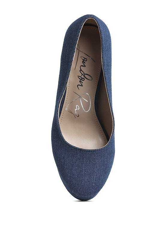 Kostur Denim Block Heel Pumps