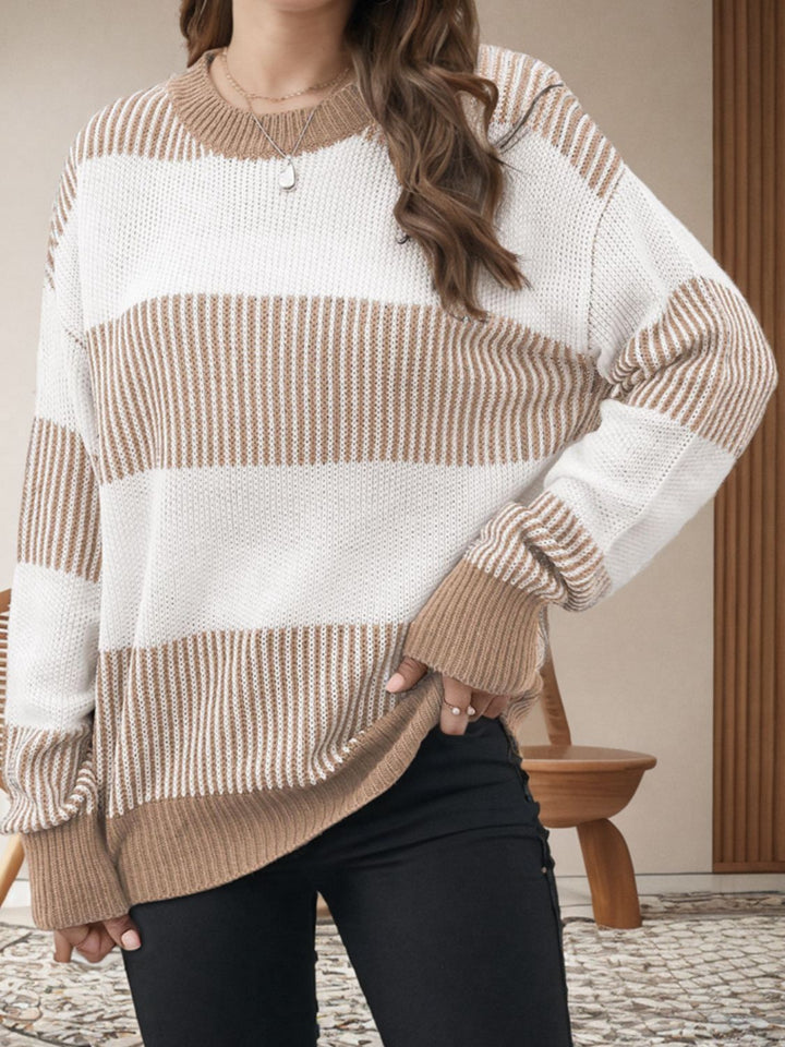 Striped Round Neck Long Sleeve Sweater