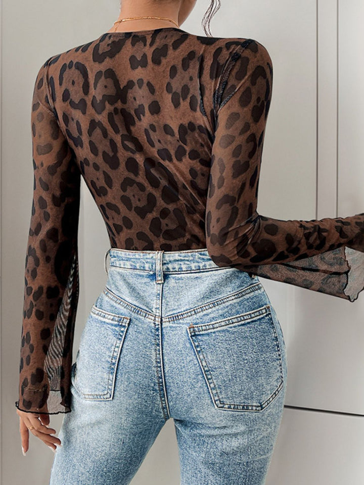 Perfee Leopard V-Neck Lace Bodysuit