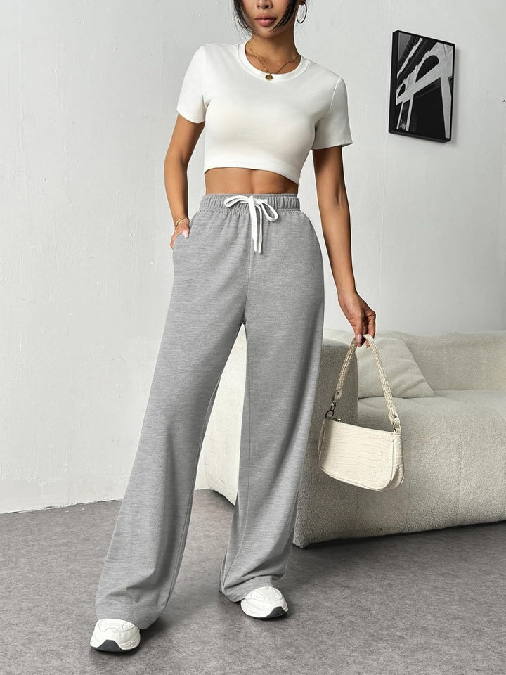 Drawstring Wide Leg Pants with Pockets