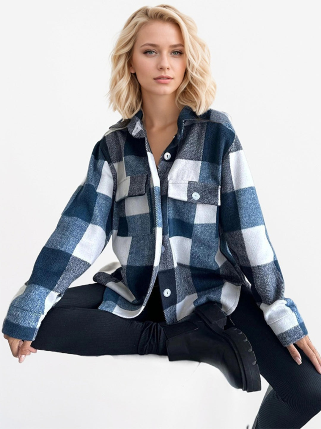 Plaid Button Up Long Sleeve Shacket