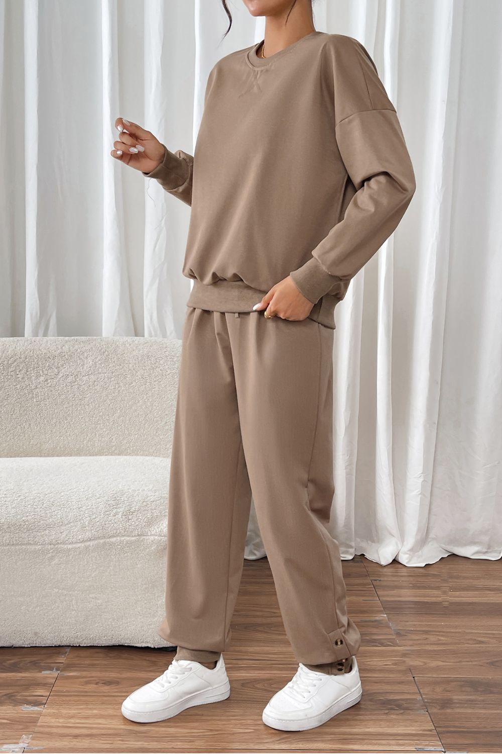 Perfee Round Neck Long Sleeve Top and Pants Set