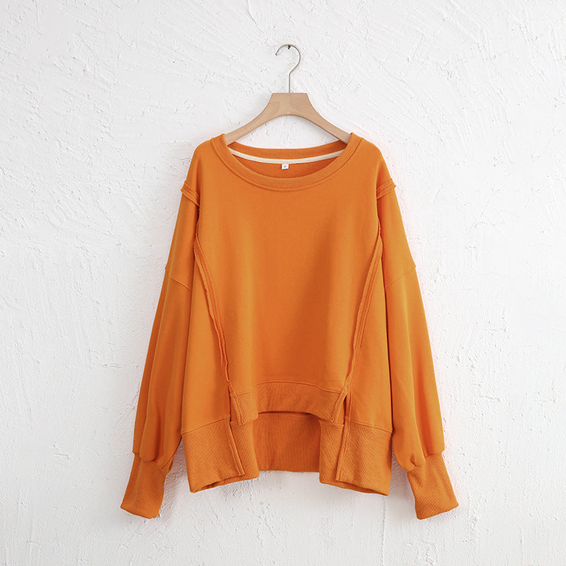 Exposed Seam High-Low Long Sleeve Sweatshirt