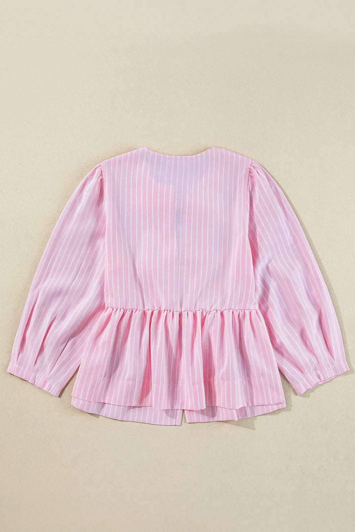 Tied Bow Striped Round Neck Blouse