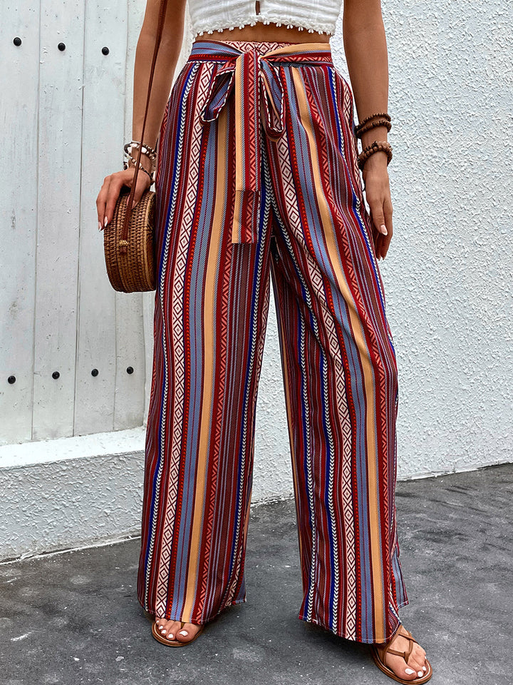 Tied Geometric Wide Leg Pants