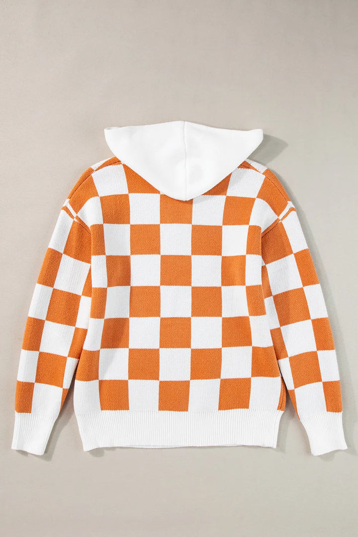 Checkered Long Sleeve Hooded Sweater