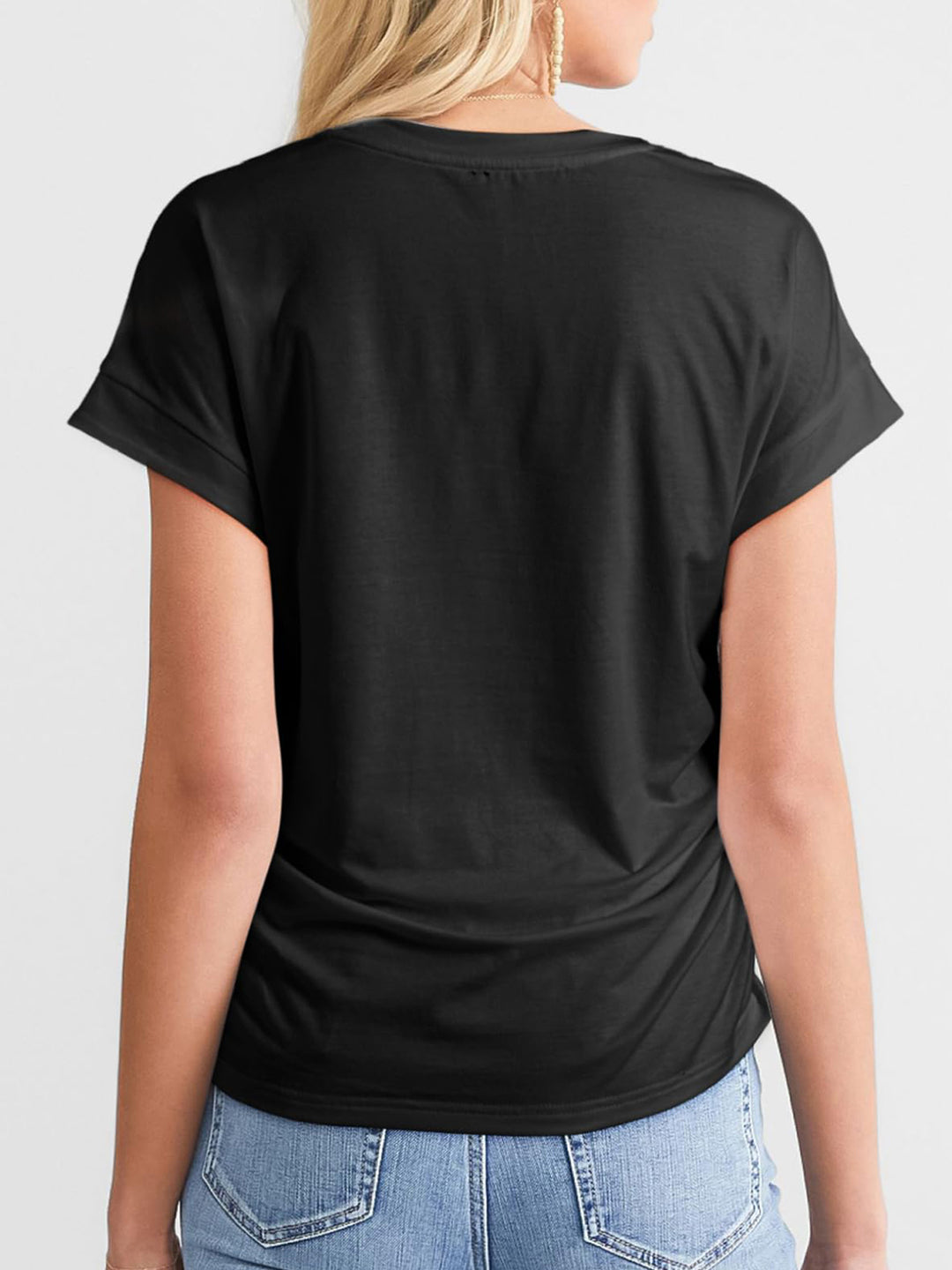 Ruched Round Neck Short Sleeve T-Shirt