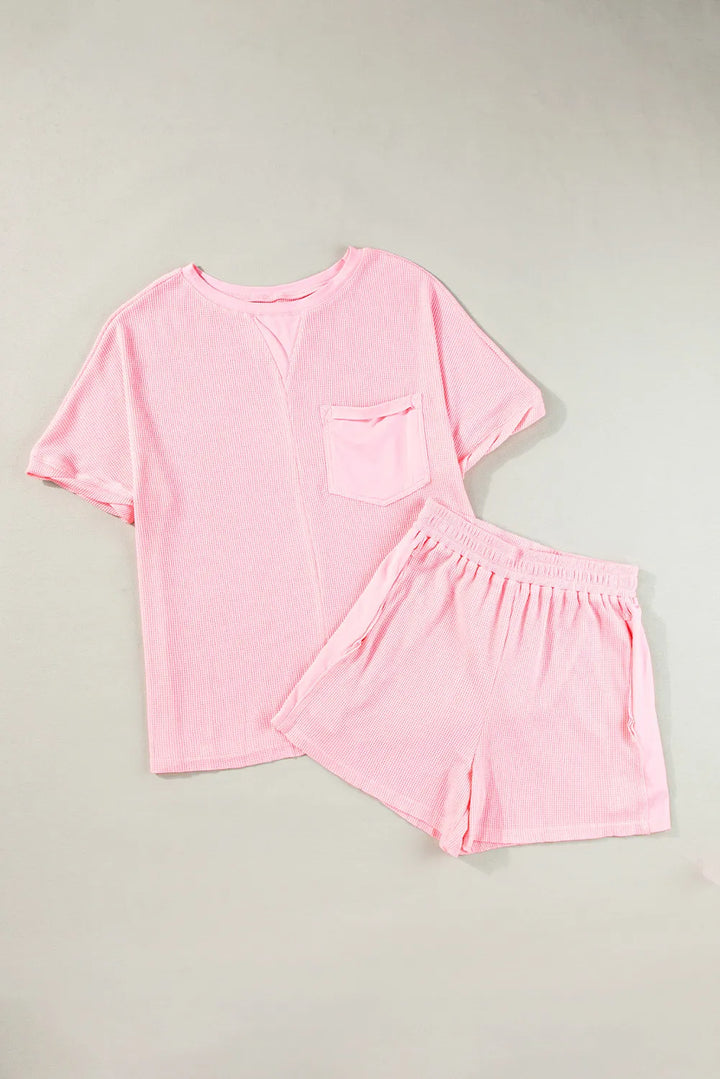 Waffle-Knit Half Sleeve Top and Shorts Set