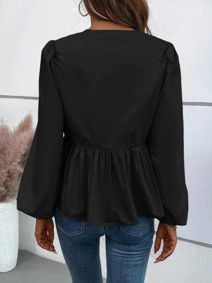 Peplum Tied Long Sleeve Blouse