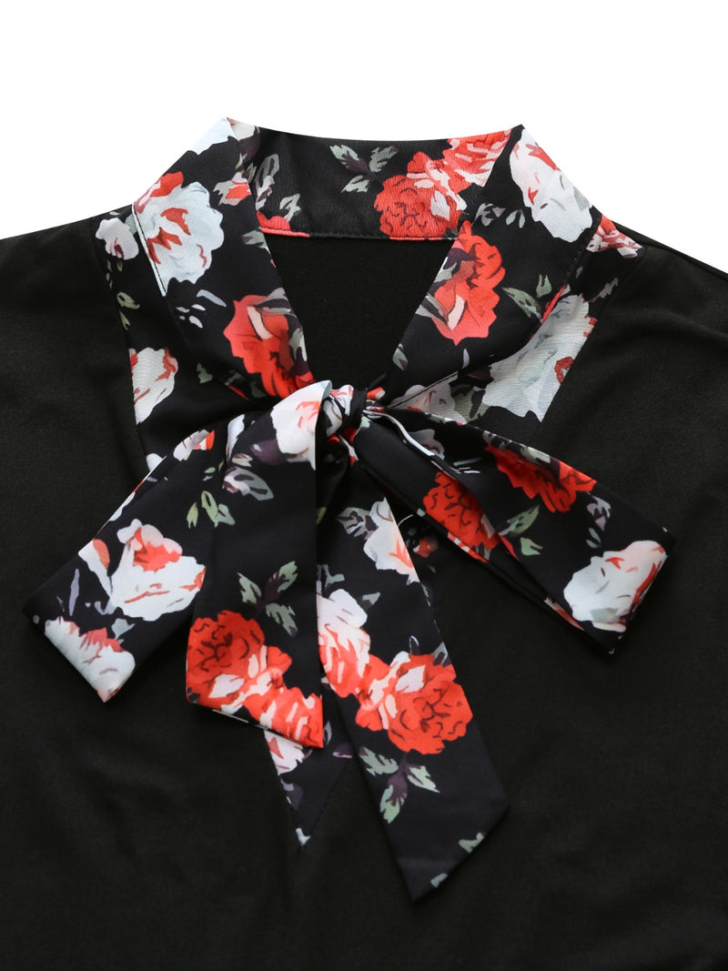 Printed Tie Neck Long Sleeve Midi Dress