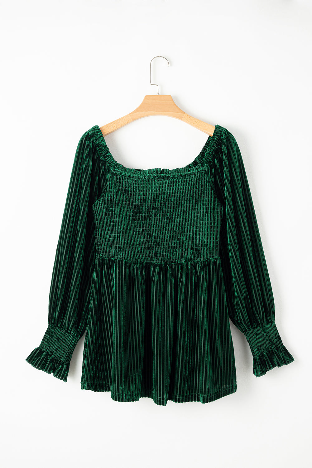 Smocked Ribbed Velvet Babydoll Top