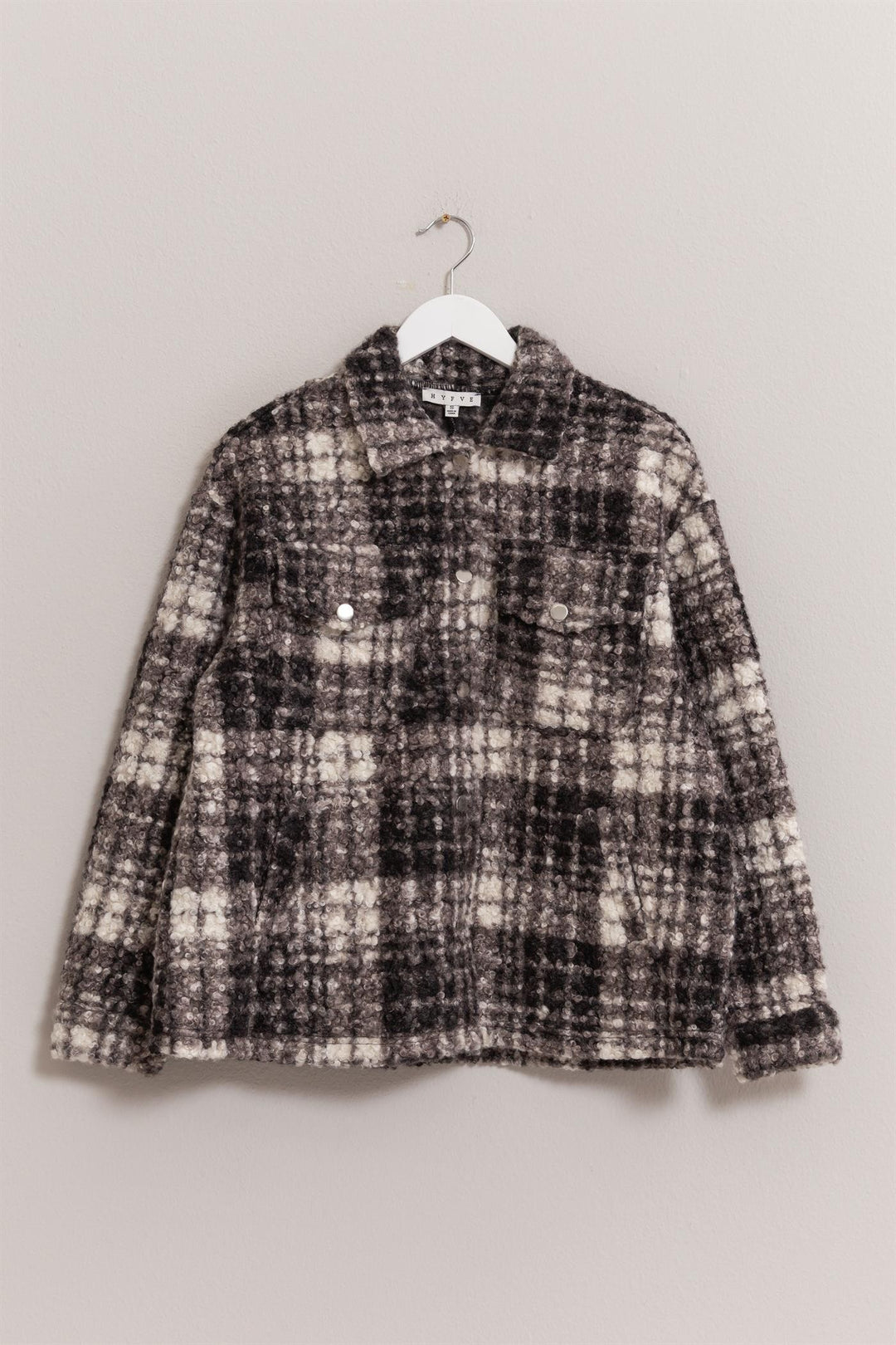 HYFVE Plaid Button Up Boucle Jacket