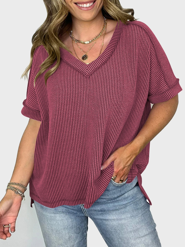 Lovelet Texture V-Neck Half Sleeve T-Shirt