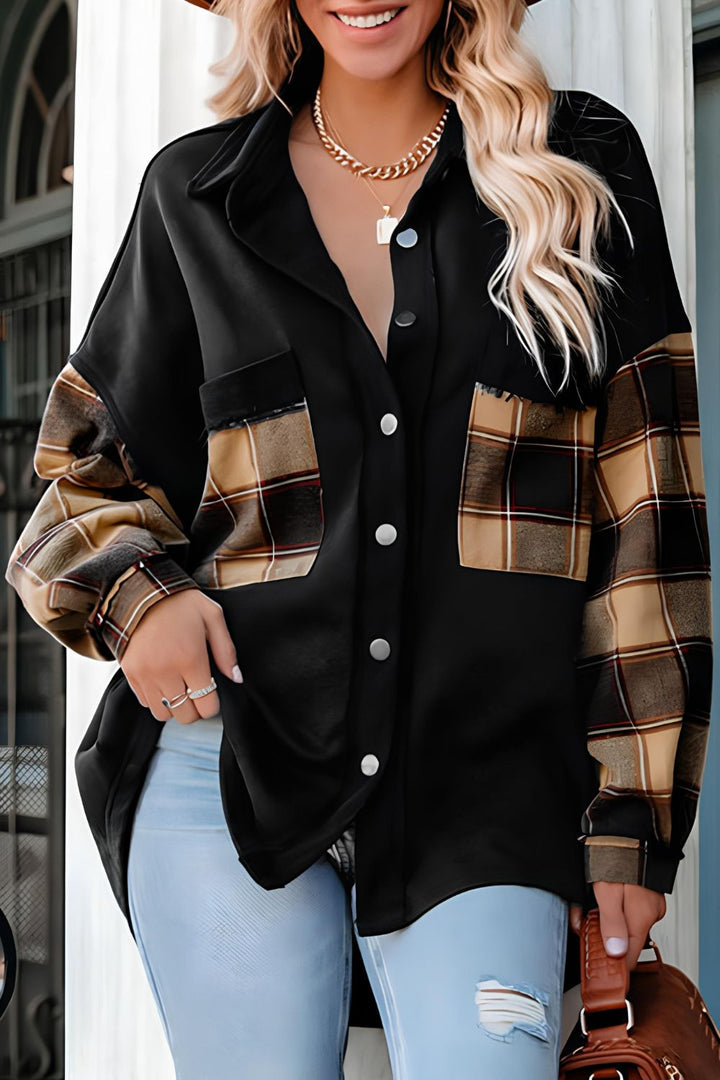 Plaid Button Up Shacket with Chest Pockets